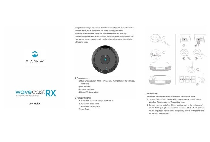 Paww WaveCast RX 2 Bluetooth Receiver 5.0 Multiple device Connectivity