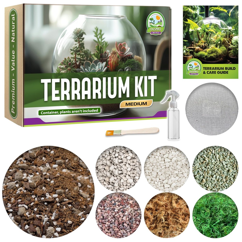 DUSPRO Recycle Terrarium Kit, Include Potting Soil, Pumice, Medium, Soil