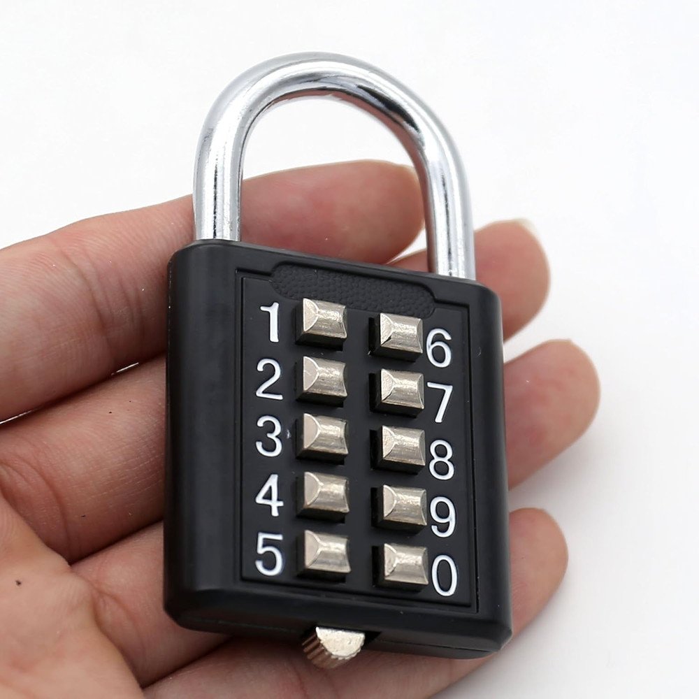 10 Digit Push Button Combination Padlock, 5 Digit Locking Mechanism, Black