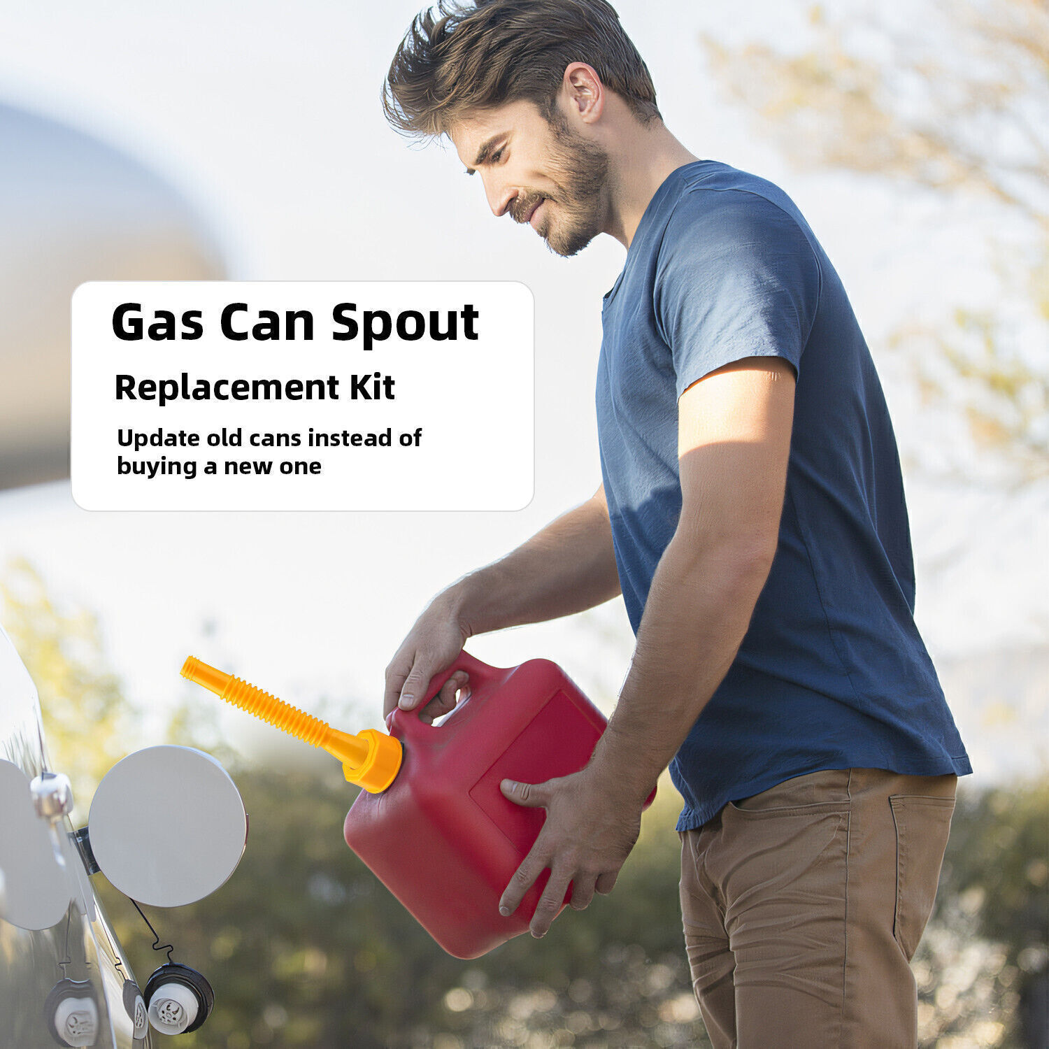 Old Style Gas Can Spout Replacement w/Tough Nozzles Screw Collar Vent Caps 6 Kit