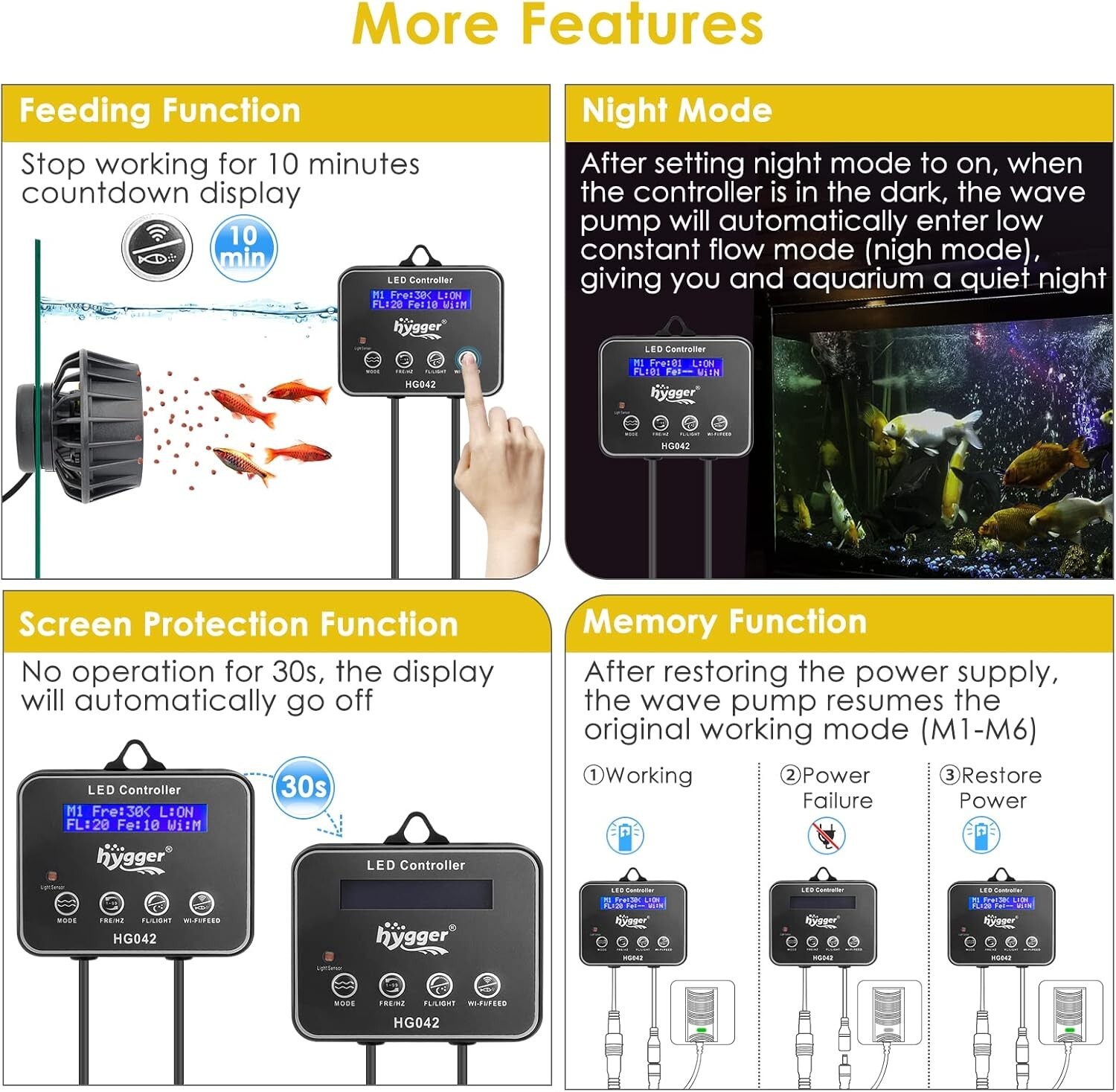 hygger 1321GPH-3400GPH Magnetic Aquarium Wave Maker With Controller up to 265Gal