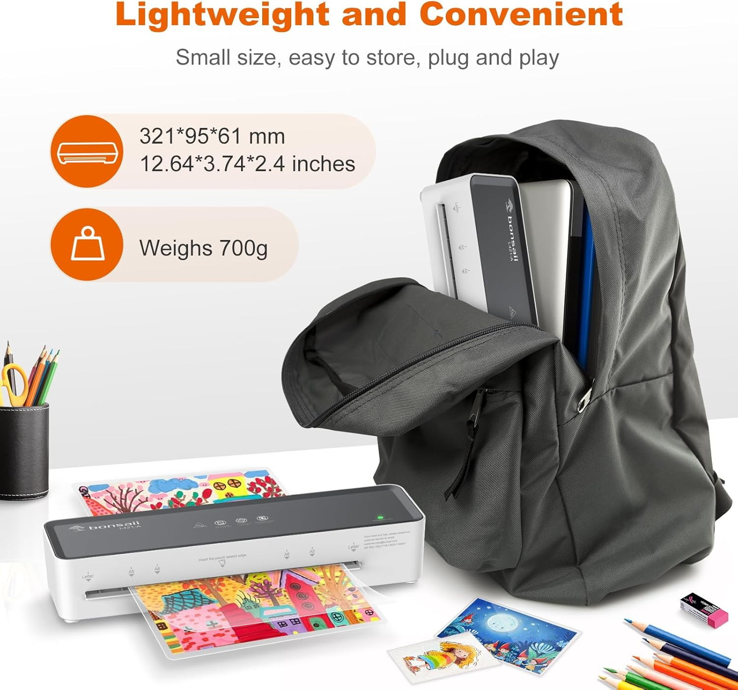 Laminator Machine with 5 Laminating Sheets, 9 Inch Thermal Laminating Machine fo