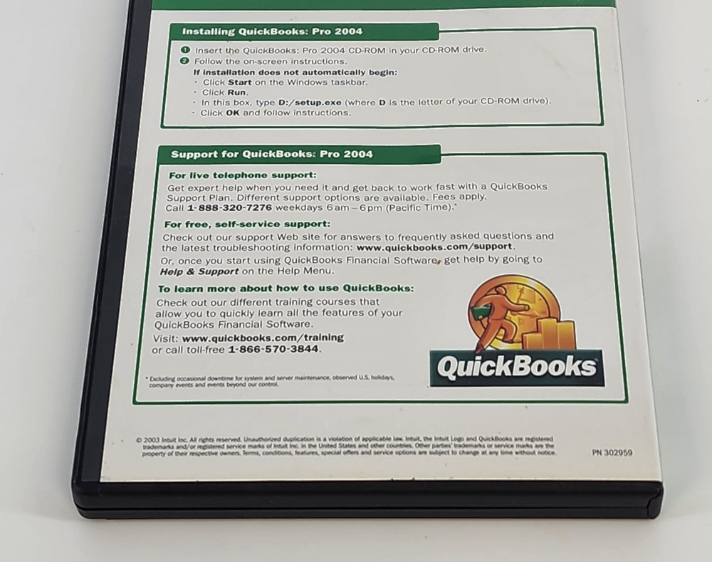 QuickBooks Pro 2004 Windows XP 2000 98 Financial Software CD Installation Key