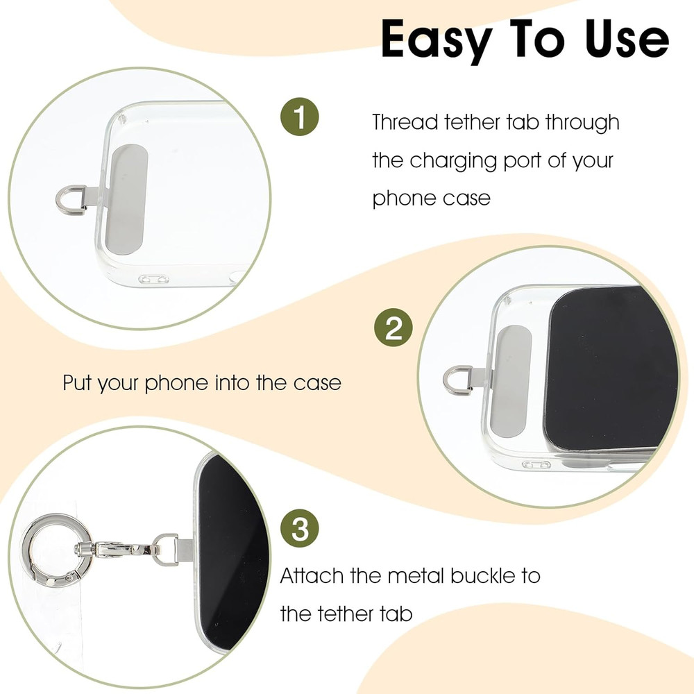 2Pcs Phone Tether Tab, 2Pcs Spring O Ring, 360° Rotatable Cell Phone Lanyard Pat