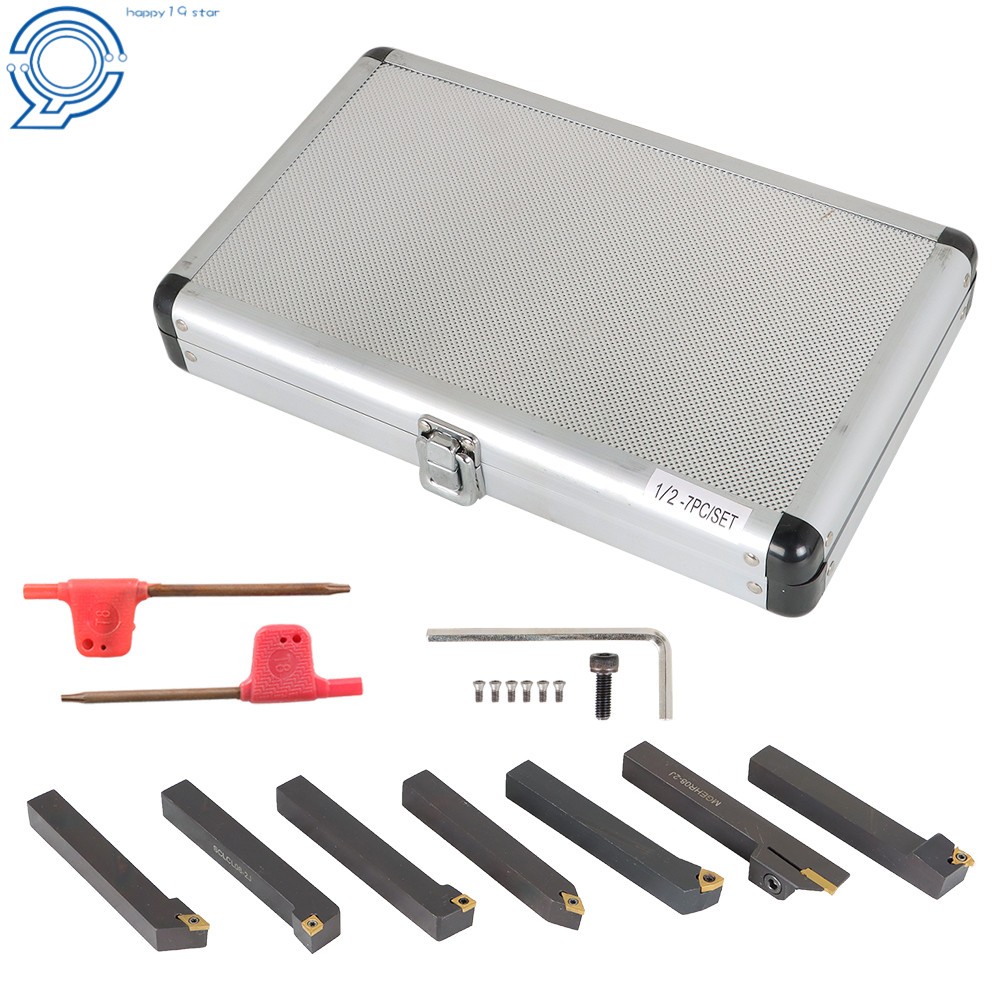 Carbide Indexable Turning Tool 1/2" 7PCS Lathe Tool Bit Set Thread Insert+Holder
