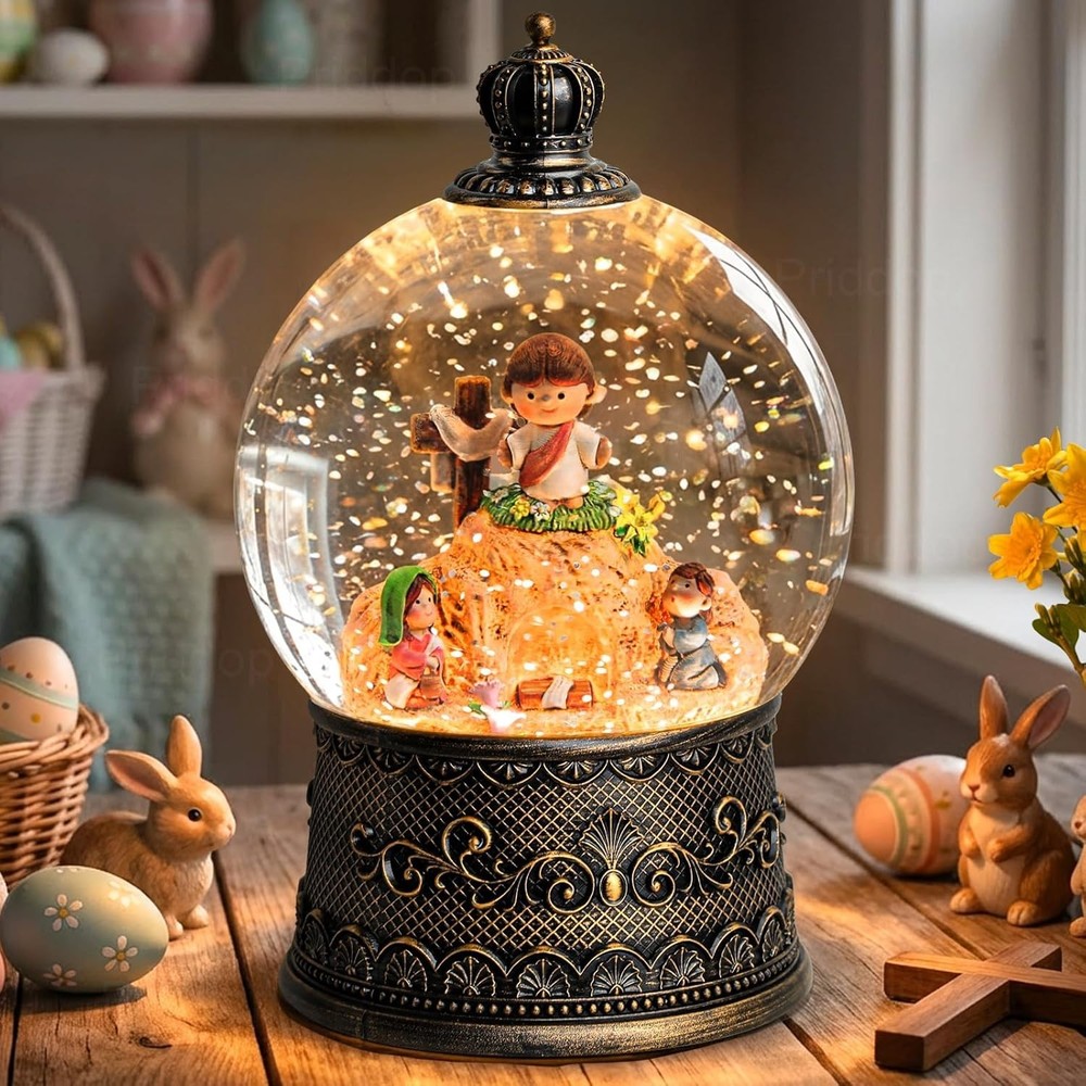 Elegant Empty Tomb Easter Snow Globe with 6H Timer – Christian Decor Gift