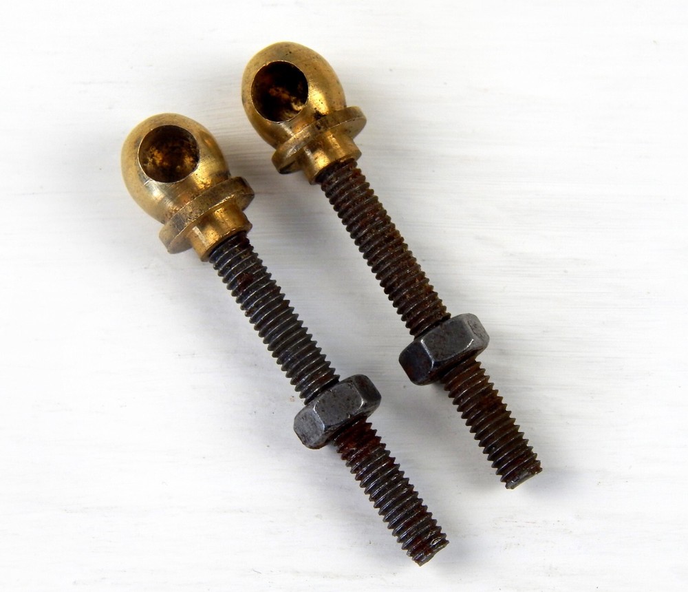 Pair Vintage Threaded Fixing Brackets for Brass Cabinet Chest Drawer Pull Handle
