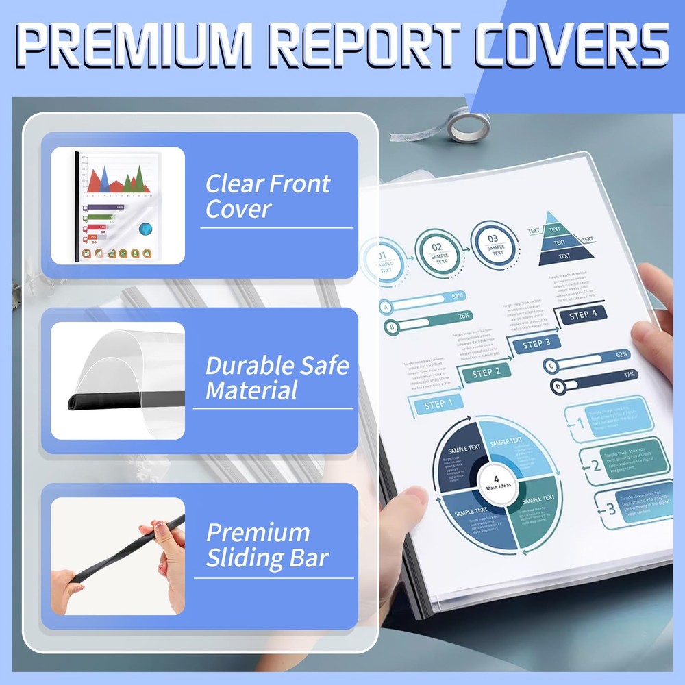 13 Pack Report Covers with Sliding Bar, Clear 13 Pack, Black
