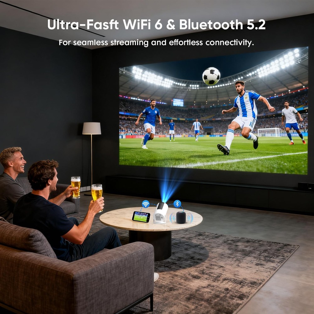 [Built-in Apps] Mini Projector with WiFi and Bluetooth, Native 1080P Portable...