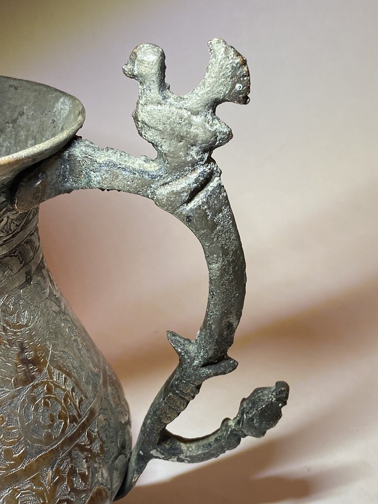 Vintage Middle Eastern Engraved Copper Metal Pitcher