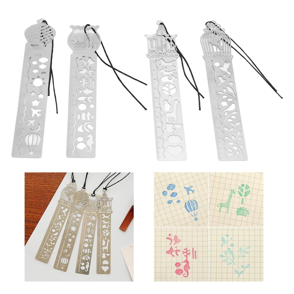 Stencil Ruler Portable Multifunctional 4 Cartoon Pattern Templates Handbook
