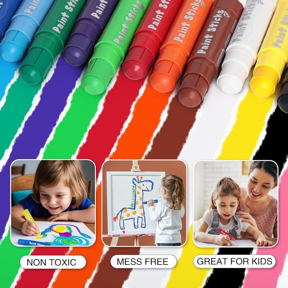 Tempera Paint Sticks 12 Colors Quick Drying Solid Washable Paint for Kids