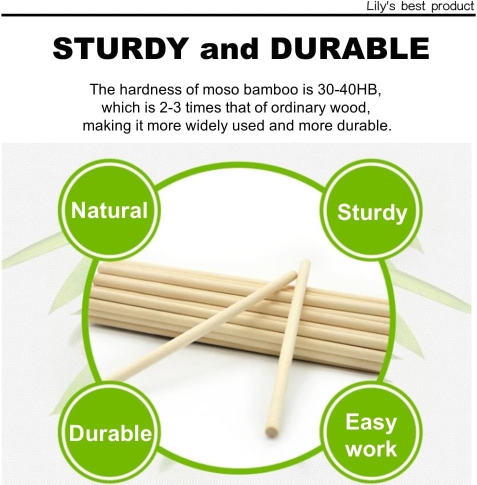 High-Quality Bamboo Dowel Rods - 25PCS Assortment for Crafting & STEM Activities