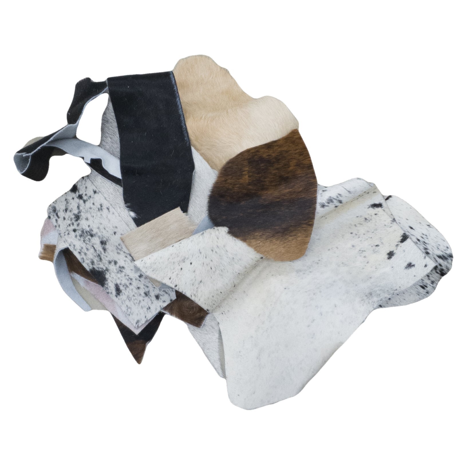 Cowhide Scrap Hair-on Cowhide Remnants Crafts 1 pound Brown/Black/Off-White