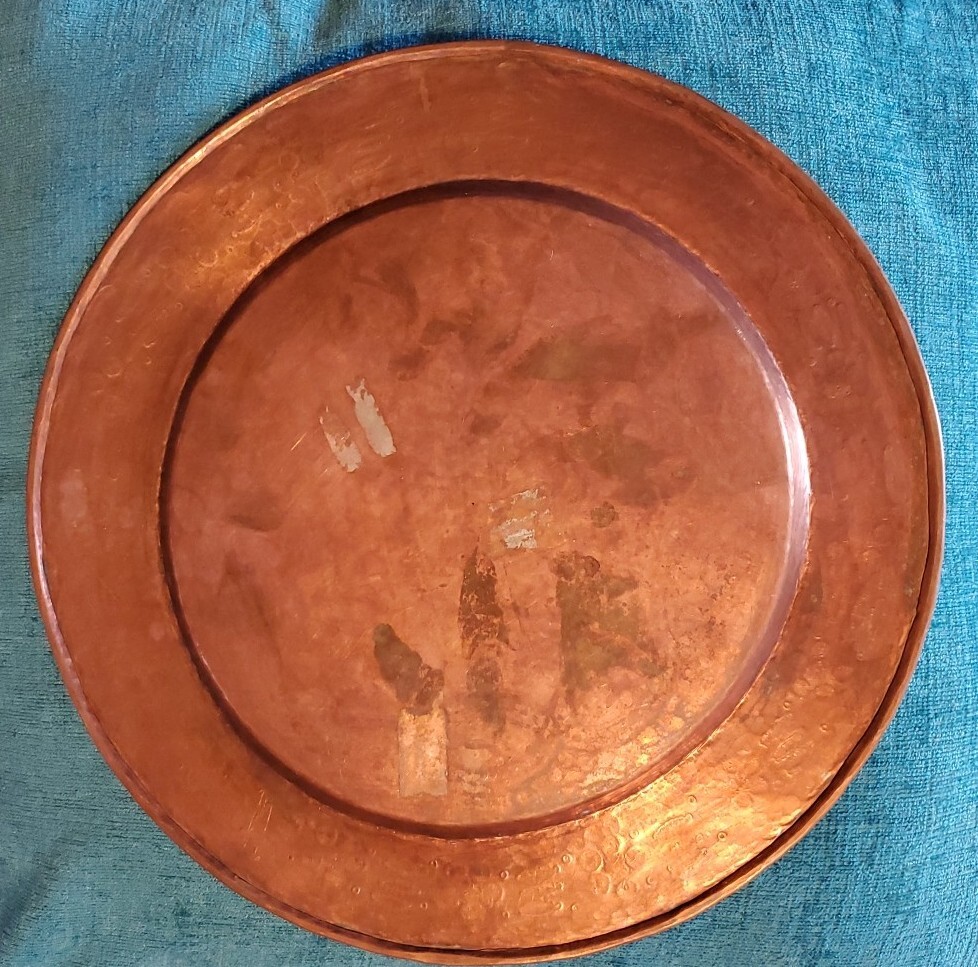 Vintage Copper Plate Hand Hammered Decor Edge Pattern Design Beautiful
