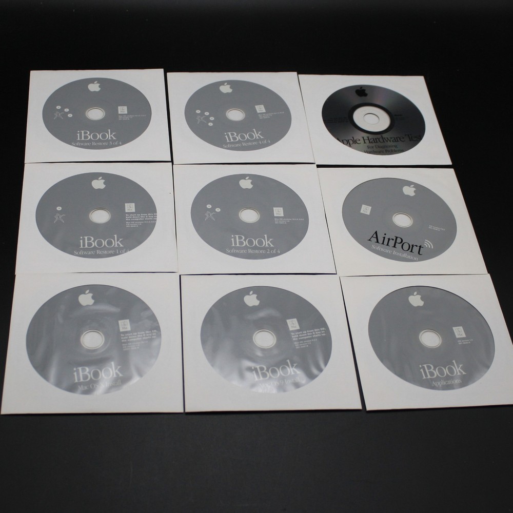 iBook Mac OS 9 & X 10.1.4 Install 2002 Disc 1, 2 ,3, 4 Plus Software