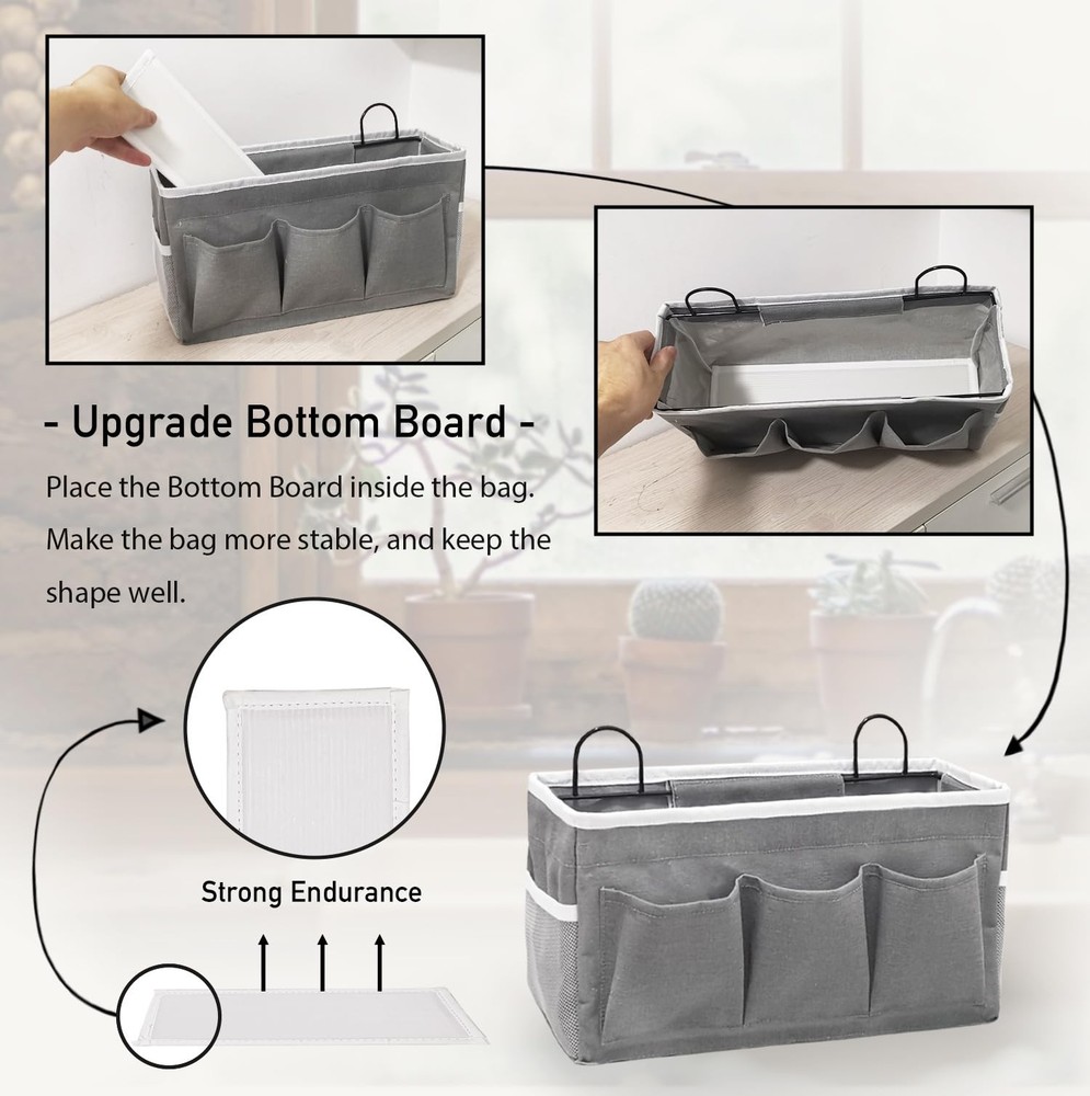 Wall Hanging Organizer Bag, 2-Pack Linen Storage Baskets with Pockets, WallHa...