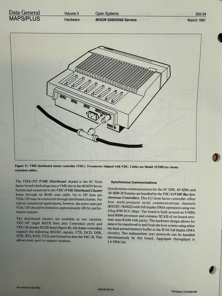 7440 Data General VDC16 / Systech HPS-7917 Terminal Server Cluster Controller