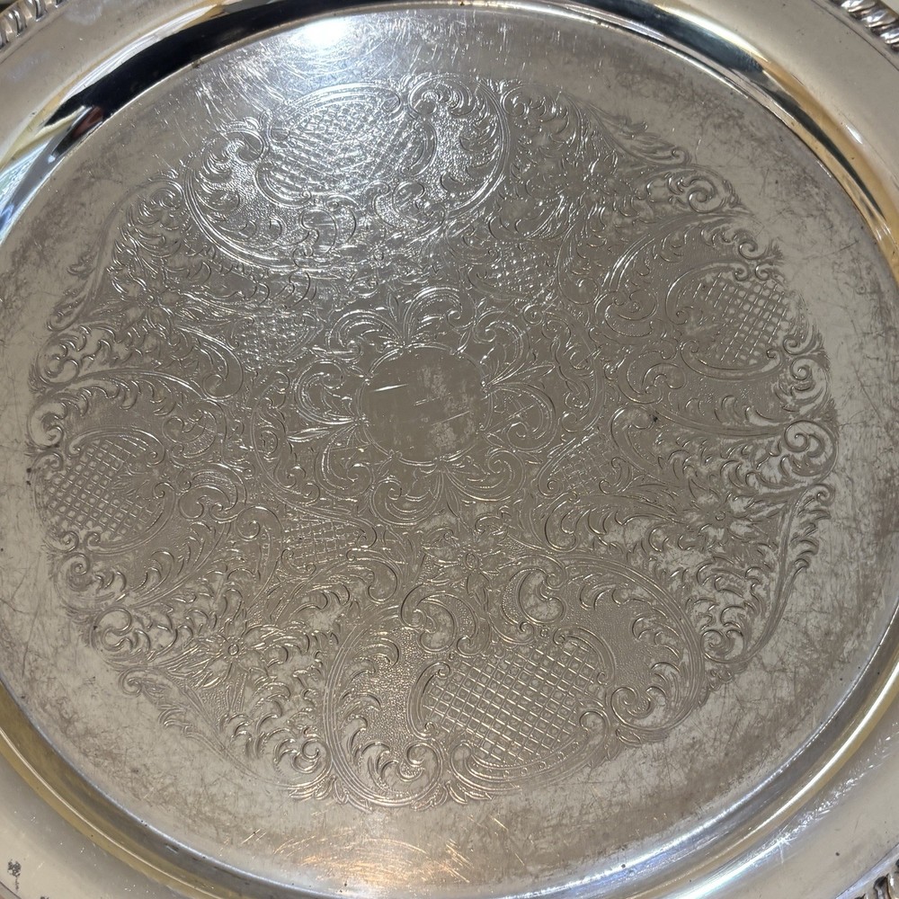 Vintage Silver Plate Serving Tray Floral Pattern 15”