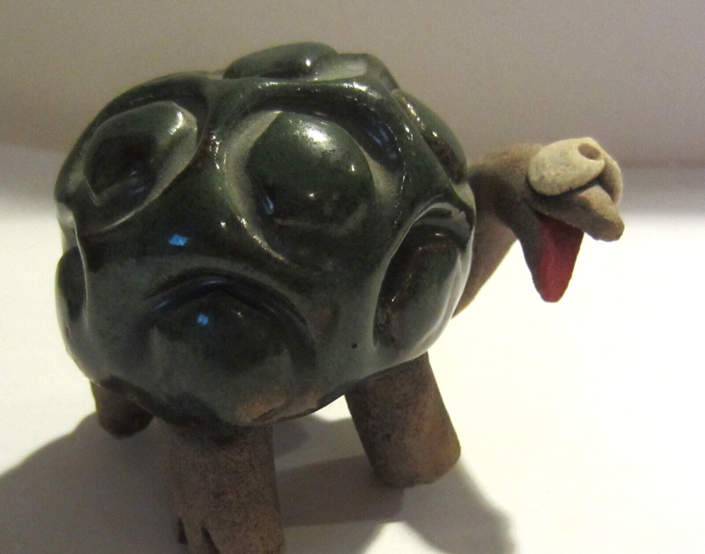 Vintage  Stoneware Pottery Silly Turtle Figurine  Cute signed