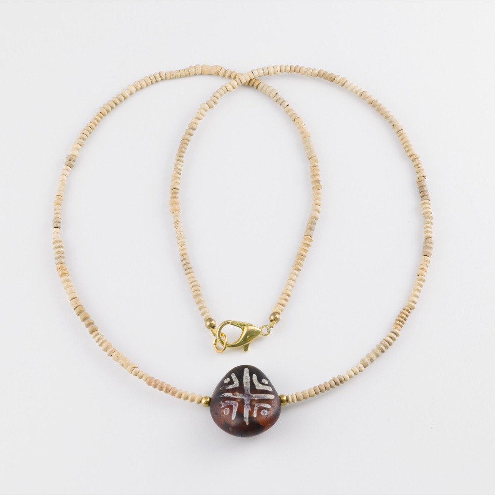 Near Eastern Painted Agate Bead String With Faience Old Beads Necklace