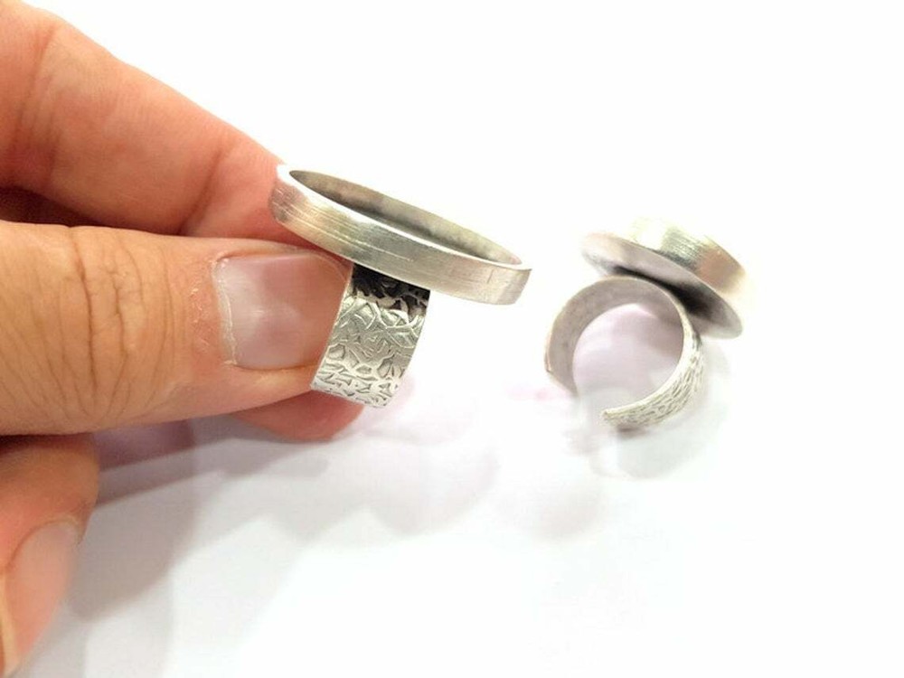 Oval Branch Base Ring Blank Bezel Setting Adjustable Antique Silver Plated