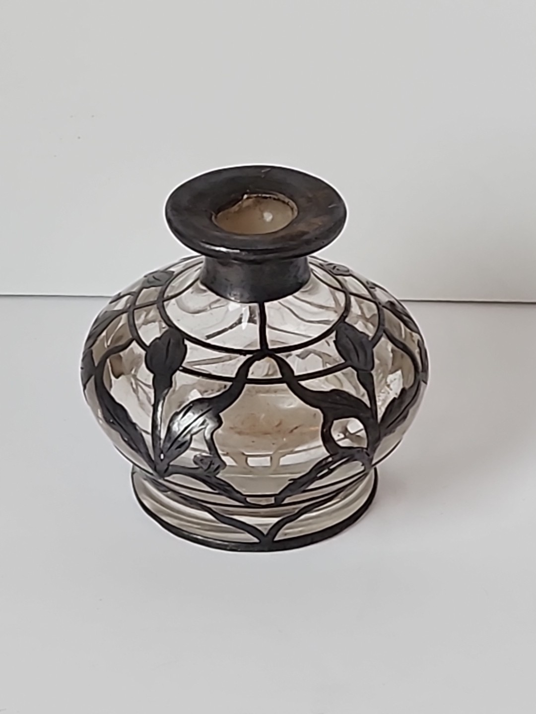 Antique Sterling Silver Overlay Art Nouveau Perfume Bottle No Stopper READ