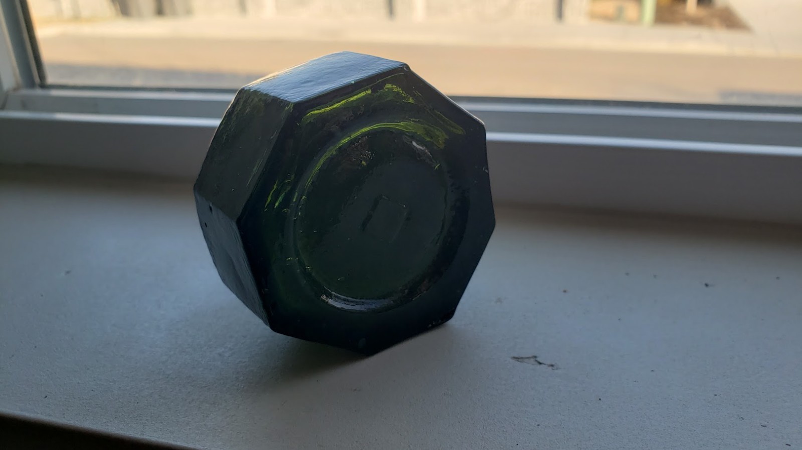 Deep Green Octagonal Ink Bottle Rolled Lip Multi Sided