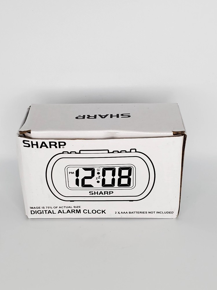 Sharp Digital Alarm Clock With Blue LED Backlight Rubberized Case Battery Power