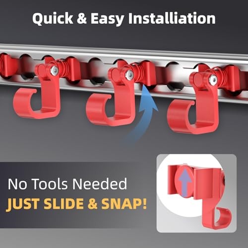 4 Pack L Track Hooks with Single Stud Fitting, Spring-Loaded Adjustable Red