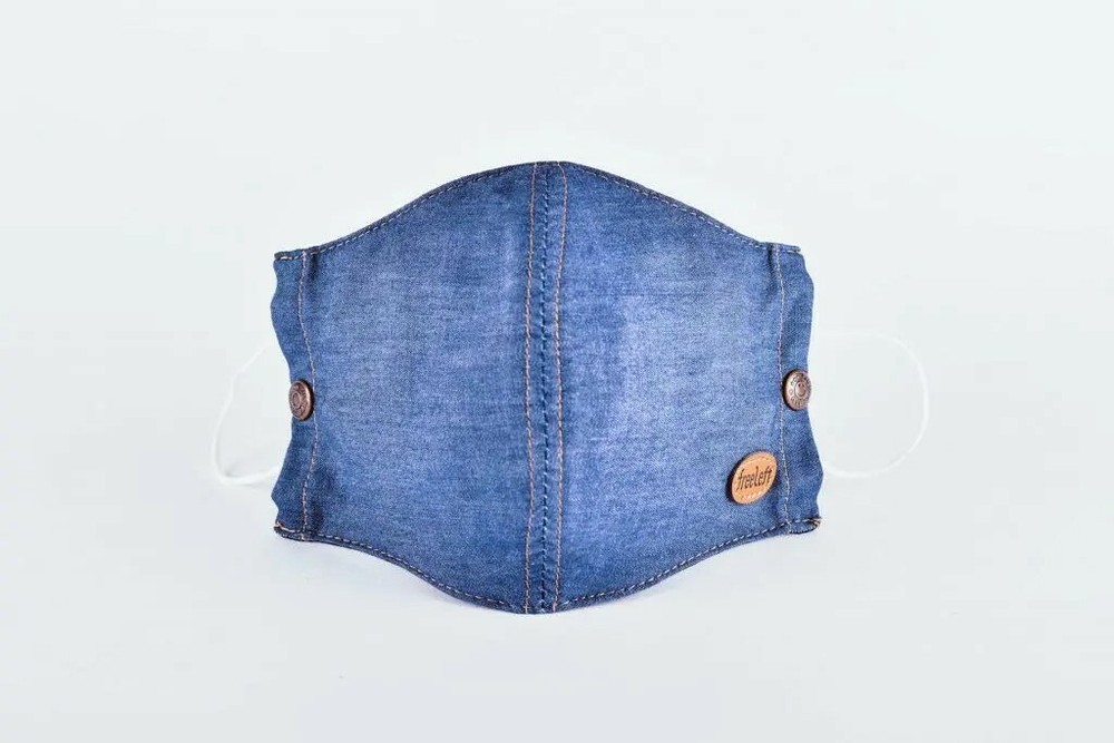 100% Cotton Double Layer Adjustable Denim Face Mask with Filter Pocket. Size M.