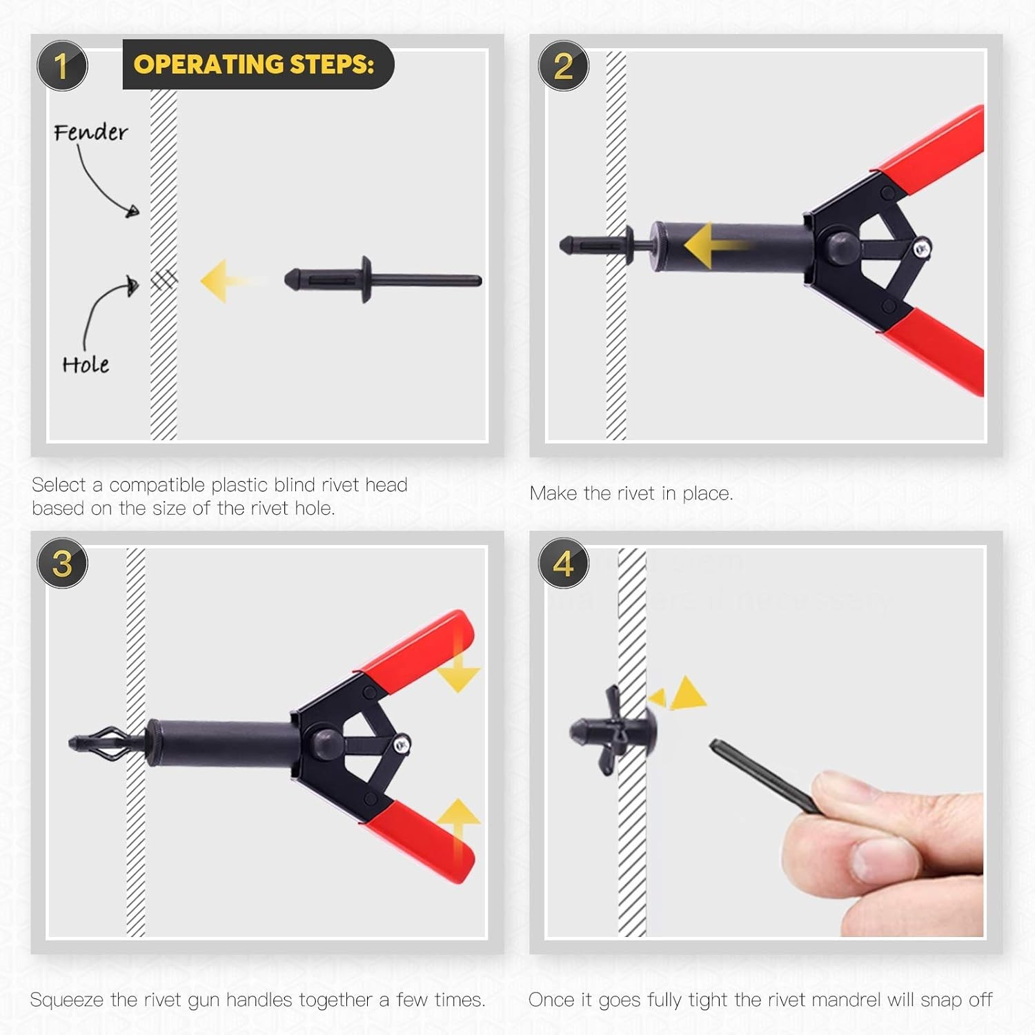 Lightweight Plastic Rivet Gun with 4 Sizes of Nylon Rivets for Easy Handling