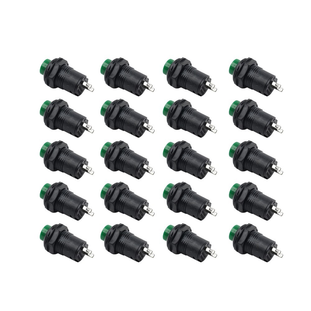 20pcs 12mm Threaded Green Cap Latching Push Button Switch ON-OFF