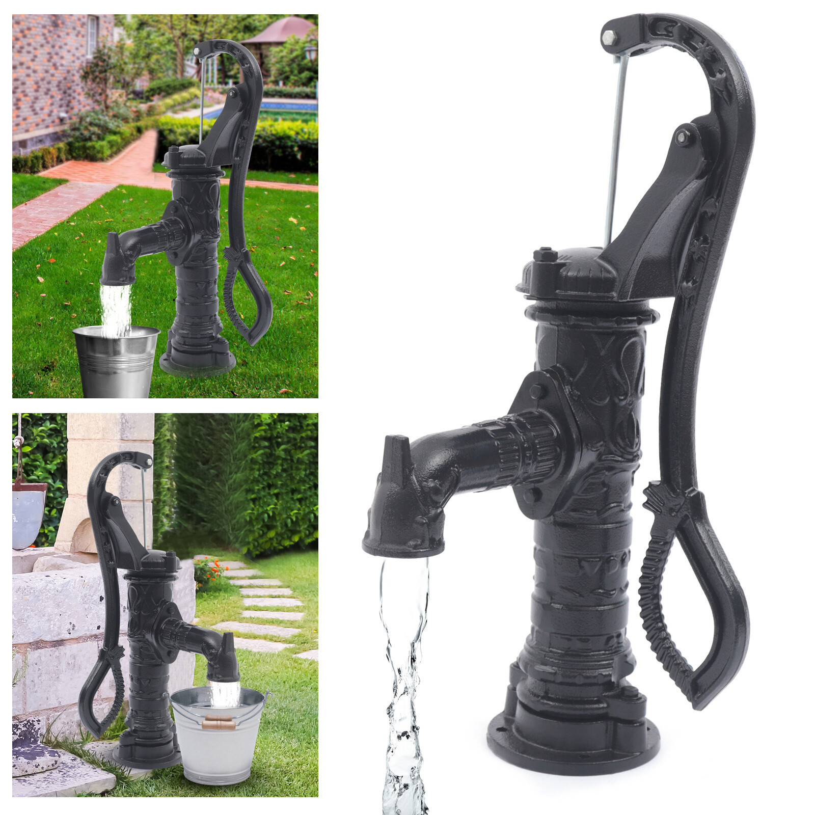 Cast Iron Water Well Hand Pump 26 feet Black Rustic Garden Farmhouse Antique