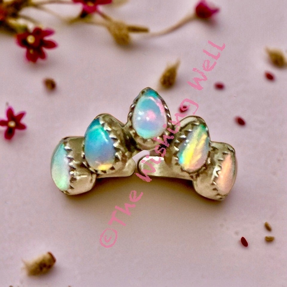 Aurora Opal Chevron Sterling Silver Ring Size 5-10 Adjustable