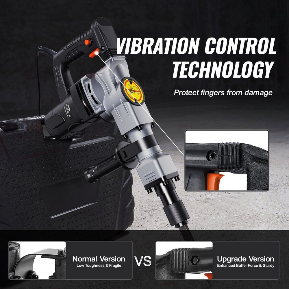 1400W Concrete Breaker Jackhammer 19J 2 Chisel Bits Rotating Handle