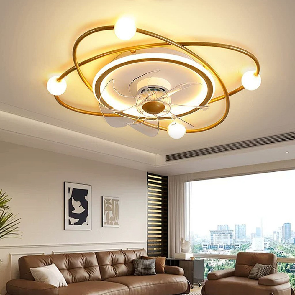 Recessed Ceiling Fan Light Creative Design Studyroom 3-colour Light Dimmable