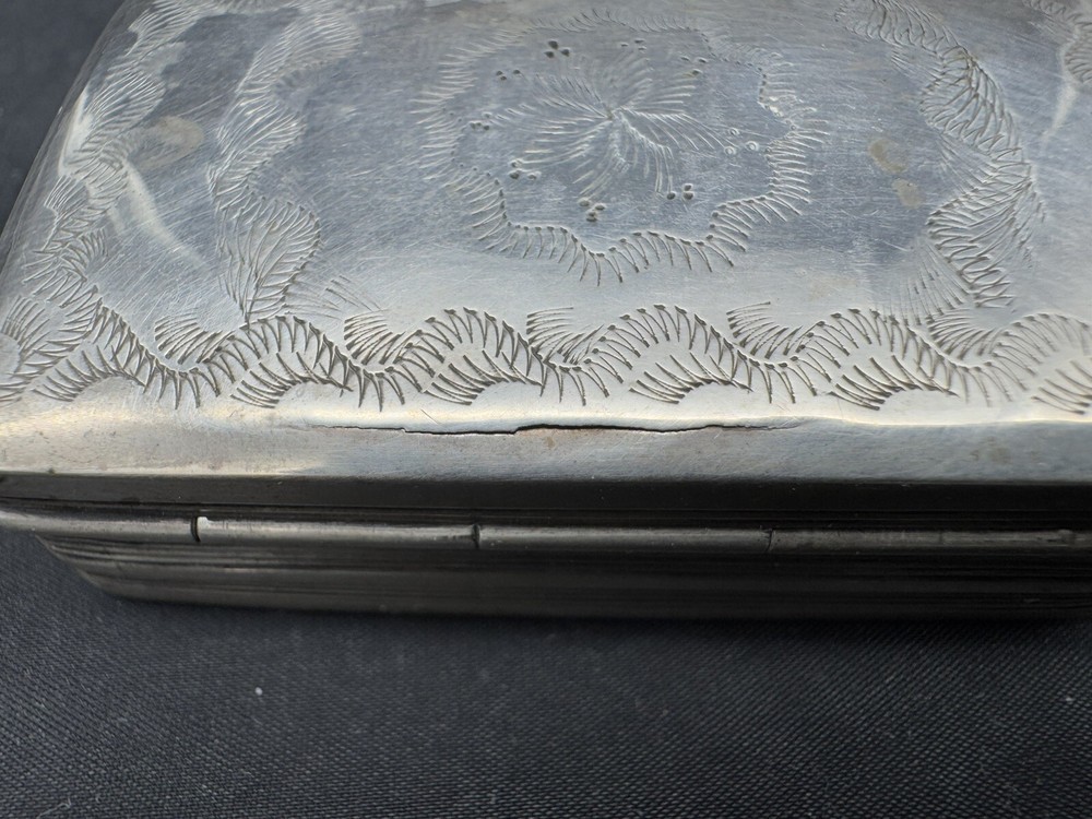 Antique Sterling Silver Hand Engraved Snuff Box