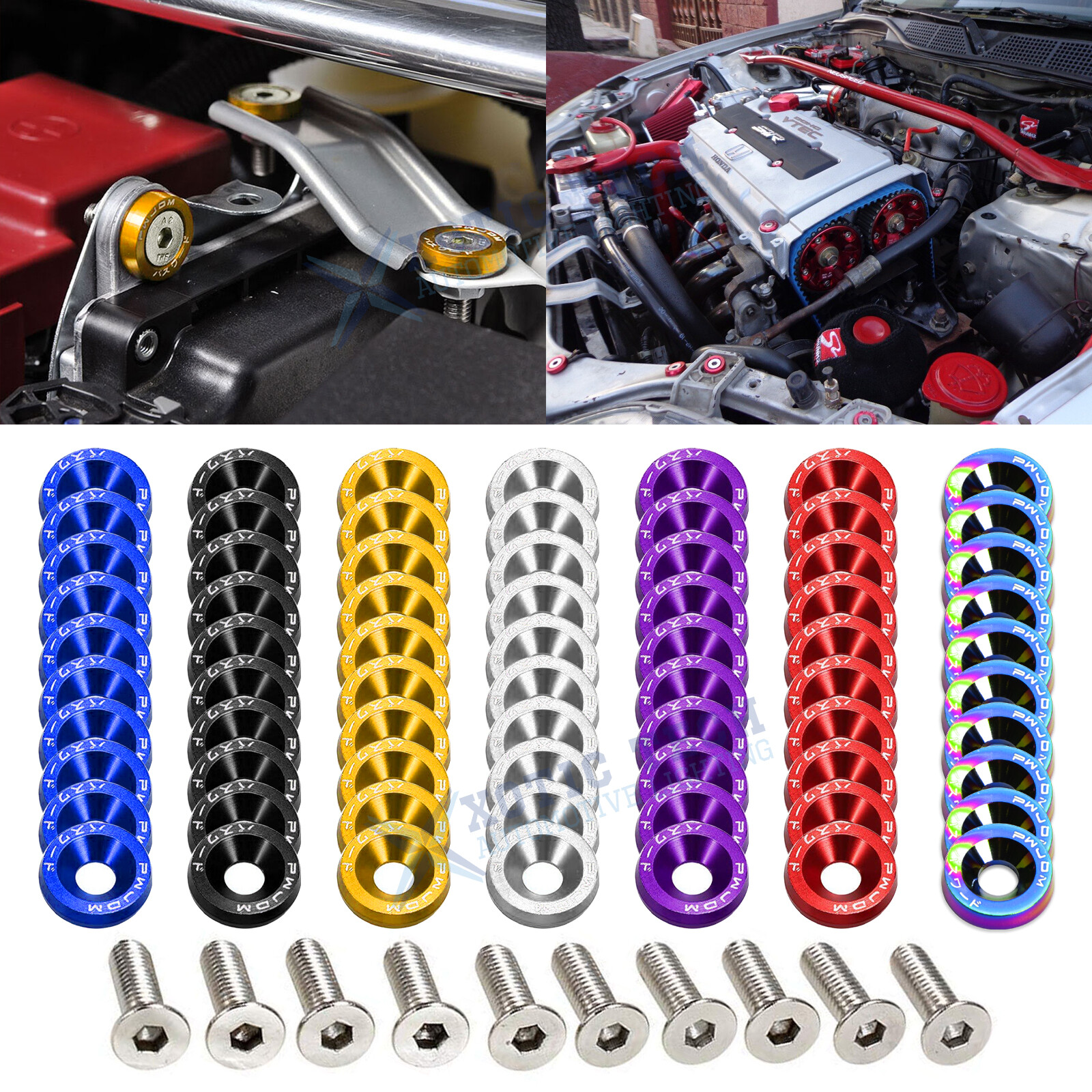10x JDM Billet Aluminum Alloy Fender Bumper Washer Engine Bay Screw Bolts Kits