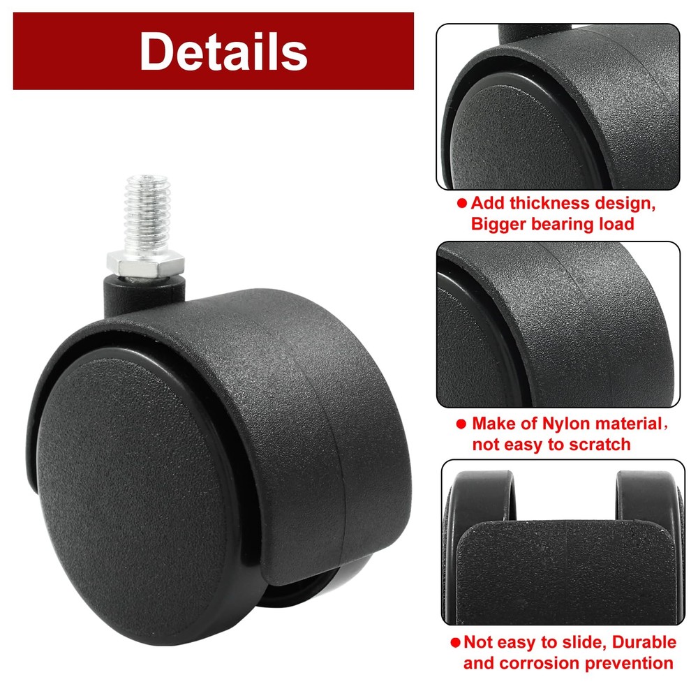 Moicstiy 8 Pack 2 Inch Caster Wheel Replacement, M8 Threaded Stem Black