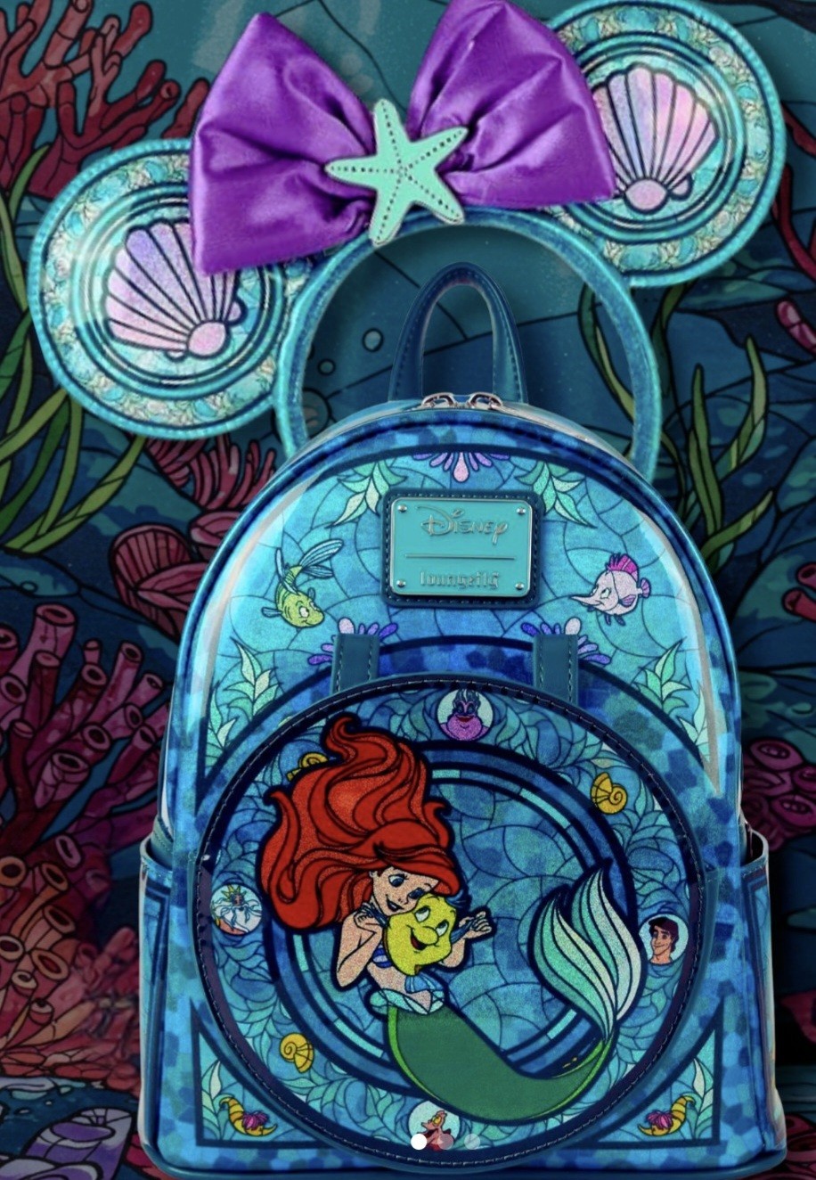 Loungefly Disney Princess Ariel Stained Glass Backpack and Ears Set