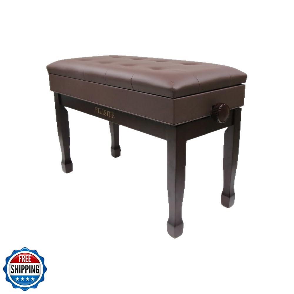 FILISITE Adjustable Height Piano Bench with Storage, Solid Wood Duet Keyboard