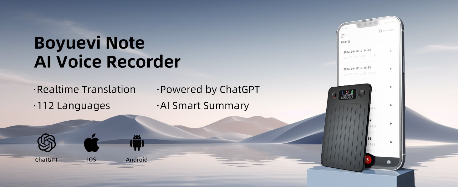 AI Voice Recorder,64GB Smart Audio Recorder W/ Transcribe AI Su Supports 112 Lg