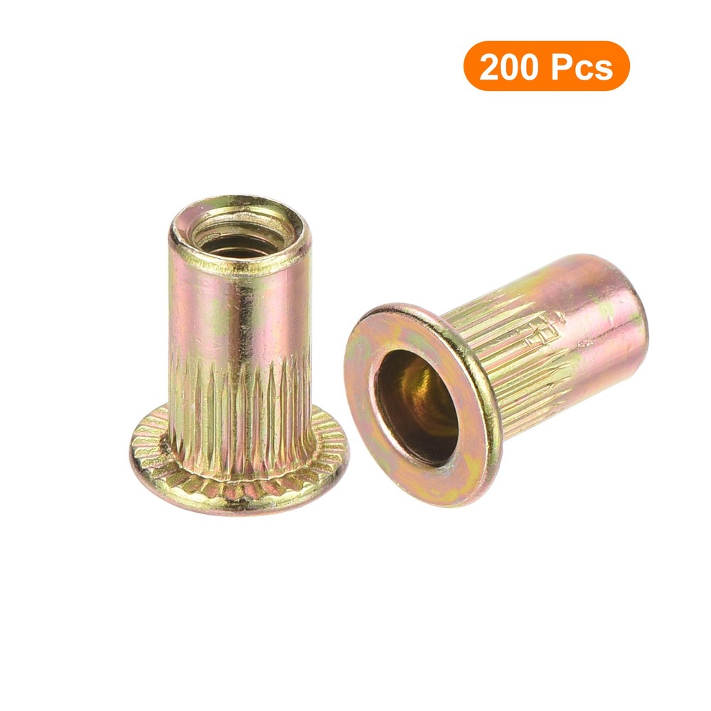 200Pcs Rivet Nut Flat Head, M4 Carbon Steel Thread