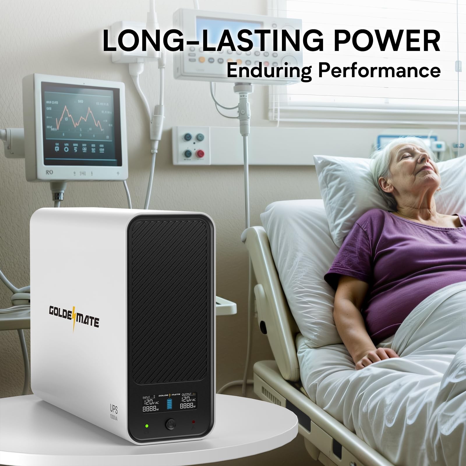 Goldenmate Back-UPS 1000VA/800W LiFePO4 Battery Backup UPS Surge Protector