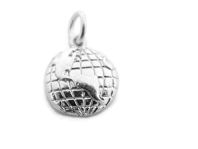 World Globe Charm Pendant .925 Sterling Silver