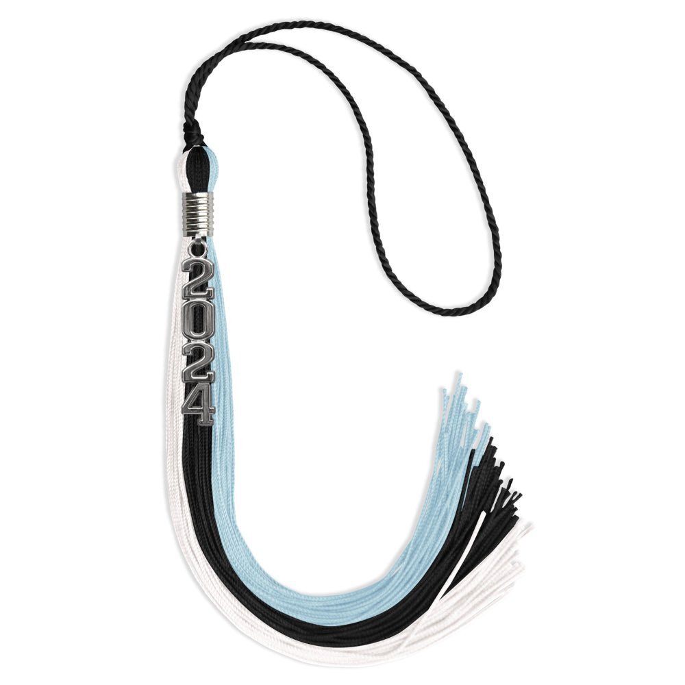 Endea Graduation Black/Light Blue/White Tassel With Silver Stacked Date Drop