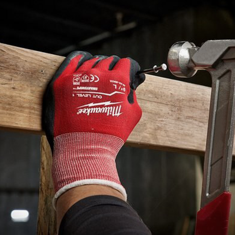 Milwaukee Work Gloves Cut Level 1 Nitrile Dipped Gloves - Red/Black, Pack of 12