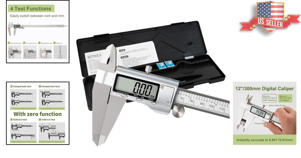 Large Display Digital Caliper 0-12" with Batteries Included - Precision Tool