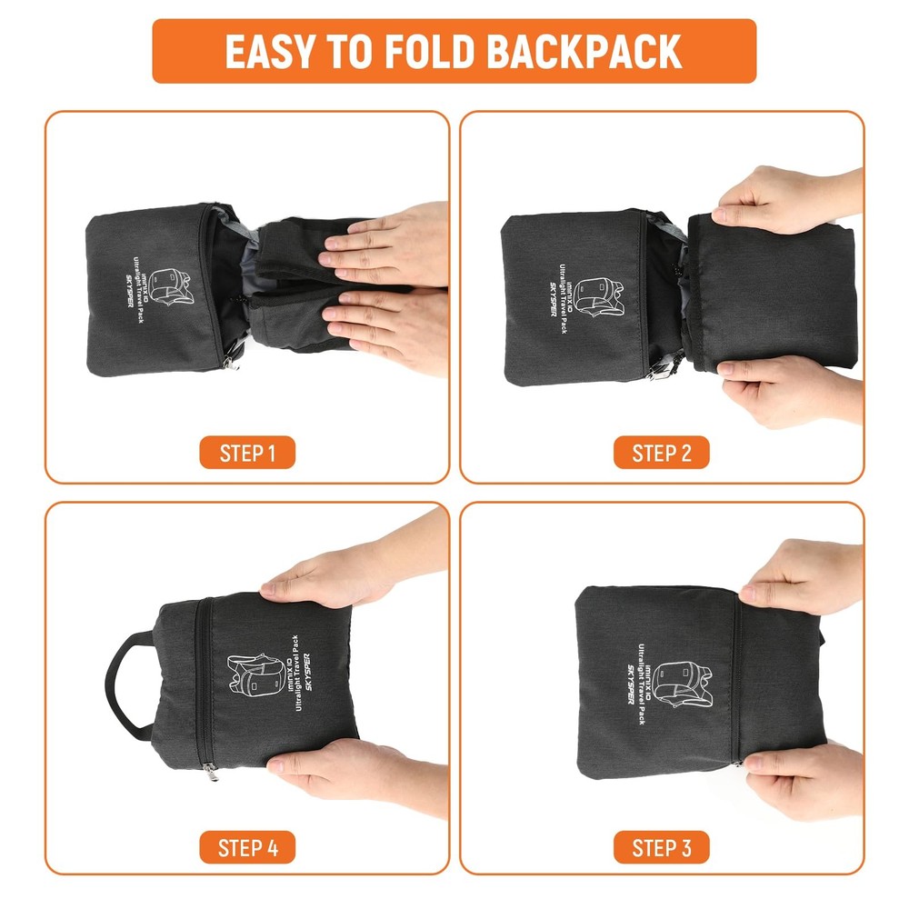 10L Hiking Backpack Foldable Packable Lightweight Daypack Small Travel Black
